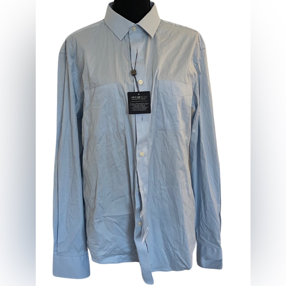 NWT Kenneth Cole Awearness Slim Fit Blue Dress Shirt Men’s L